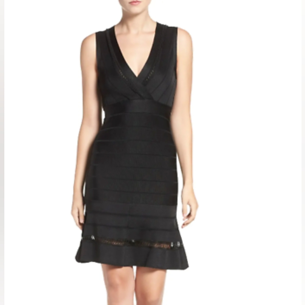 Black Bodycon V Neck Dress